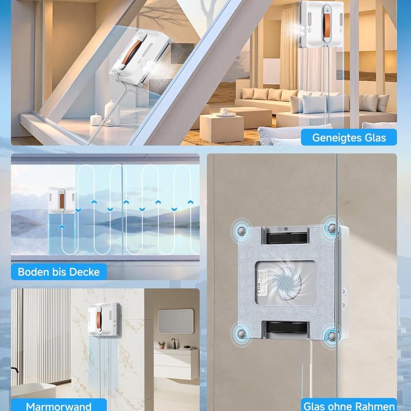 Lubluelu Automatischer Fenster- & Glasreinigungsroboter mit 4-Wasser-Sprühsystem, 8-lagiger Sicherheitschutz, stoßfeste Kantenerkennung & intelligente Streckenplanung für Hochhausfenster, Fliesen & Glas
