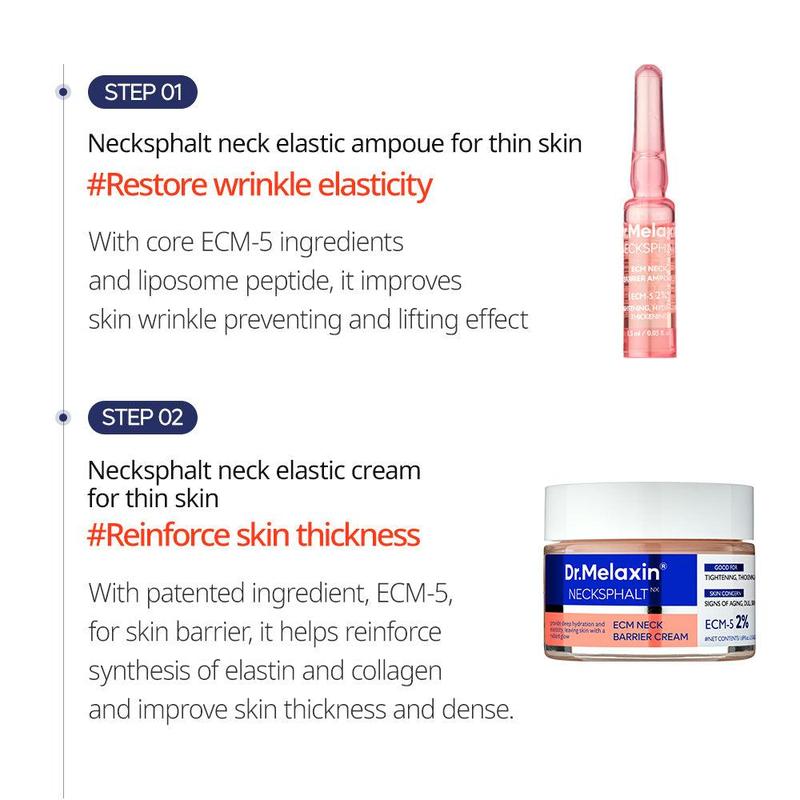 [Dr.Melaxin Official] Necksphalt ECM Neck Lifting Duo Set | Necksphalt ECM Neck Cream 50ml + Neck Ampoule 1.5ml x 10 | Firming, Elasticity & Wrinkle Care