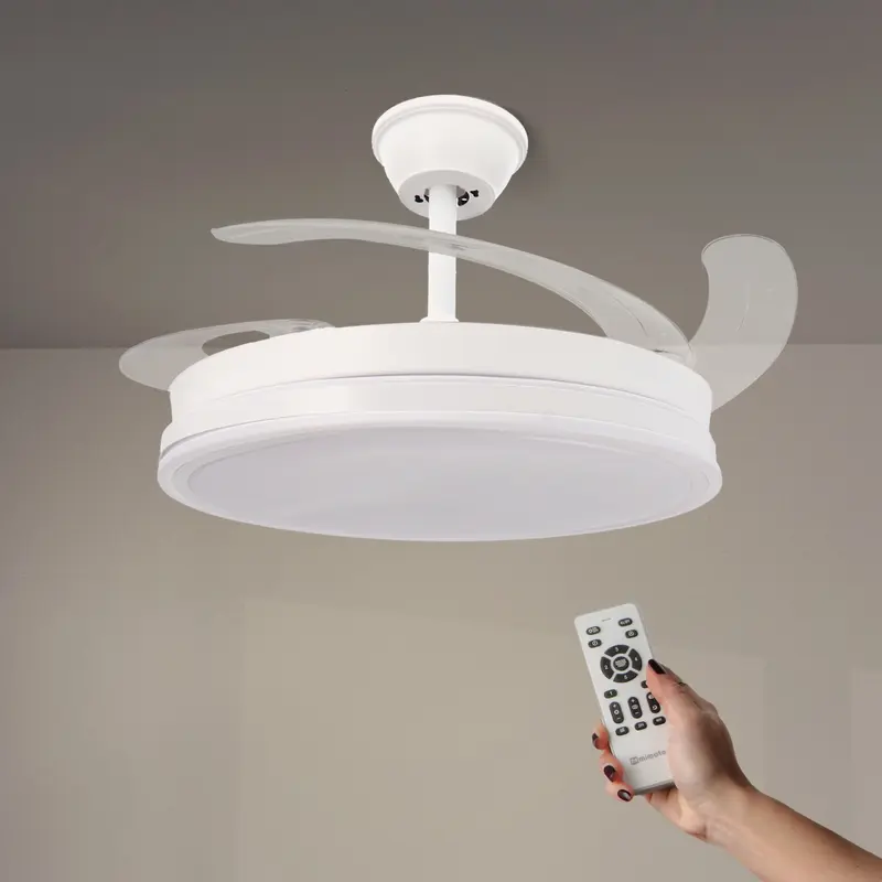 Ventilador de techo con luz LED en 3 Temperaturas de Luz con Mando a Distancia -Motor DC Eficiente y Silencioso, 3 tonalidades, aspas desplegables retráctiles, 6 velocidades, control remoto, memoria, temporizador