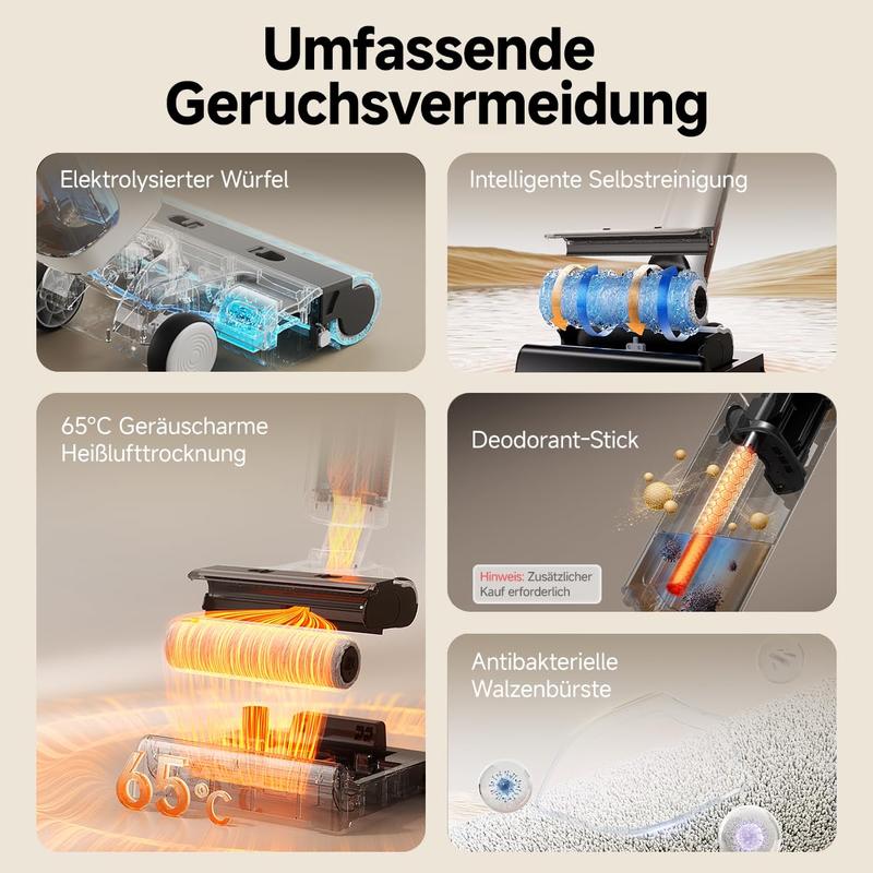 Uwant D500 Nass-/Trockensauger, Geruchskontrolle im Abwasserbehälter, 180° flachliegende Saugwippe, 17.000 Pa Saugleistung, leise Heißtrocknung bis 65 °C, selbstreinigend, freie Faserführung, IPX6 wasserdicht für Böden