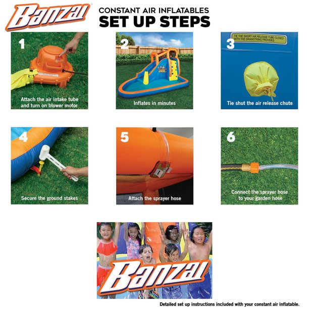Banzai 2-in-1 Dry or Wet Inflatable Bouncer & Slide- for Kids Ages 5-12