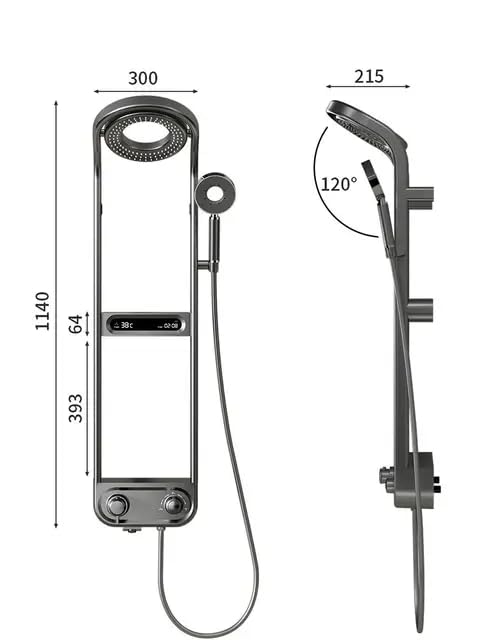 RUVEL Shower Panel - Spiral with Hydropowered LED Light, Digital Display & 3 Water Functions