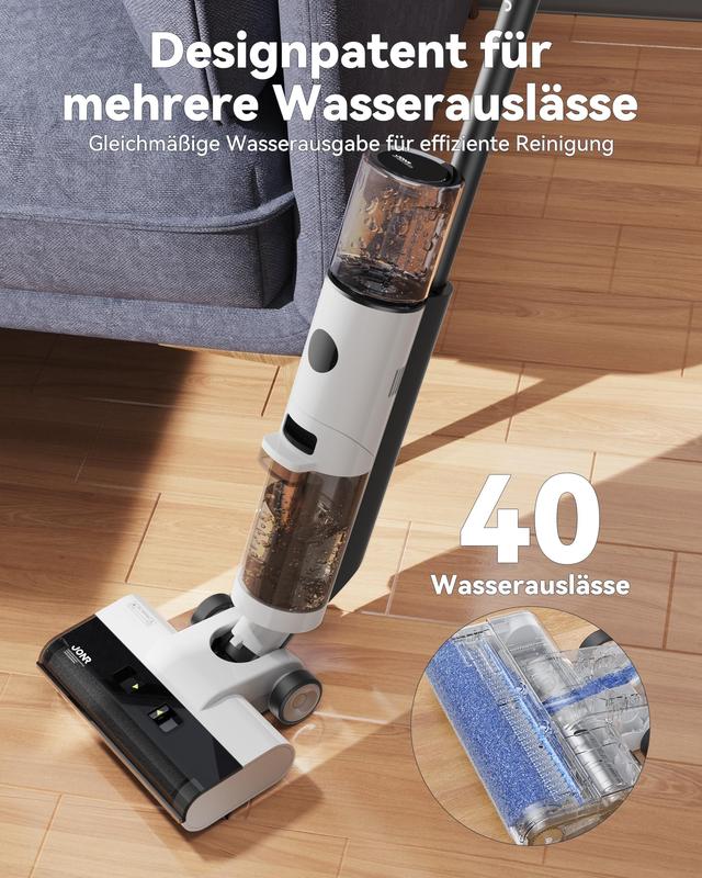 JONR-ED12 Nass- und Trockenstaubsauger Selbstreinigend Kabellos Bodenreiniger Leichter Mopp für Hartböden Tierhaare Essensreste Rundum-Reinigung ohne Auslass